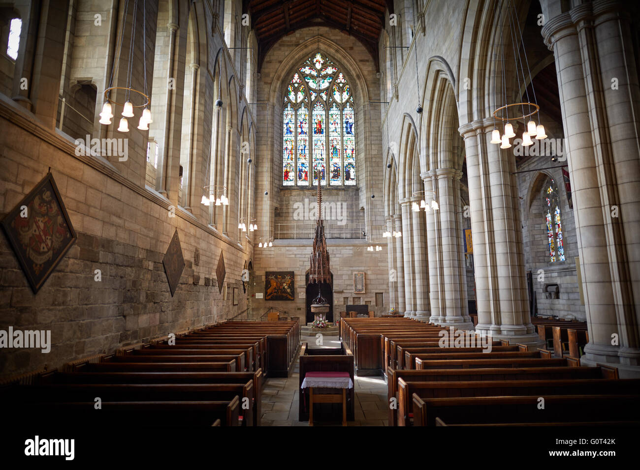 Hexham Marktstadt Zivilgemeinde Northumberland Abbey interior Hexham Abbey ist ein Ort des christlichen Gottesdienstes St und gewidmet Stockfoto