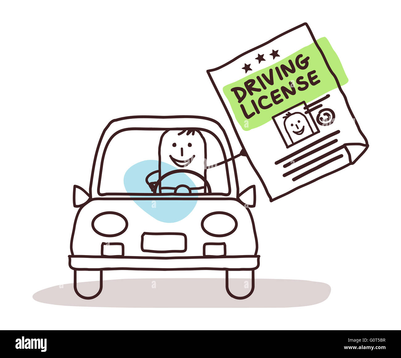 Cartoon-Figur mit Führerschein Stockfoto