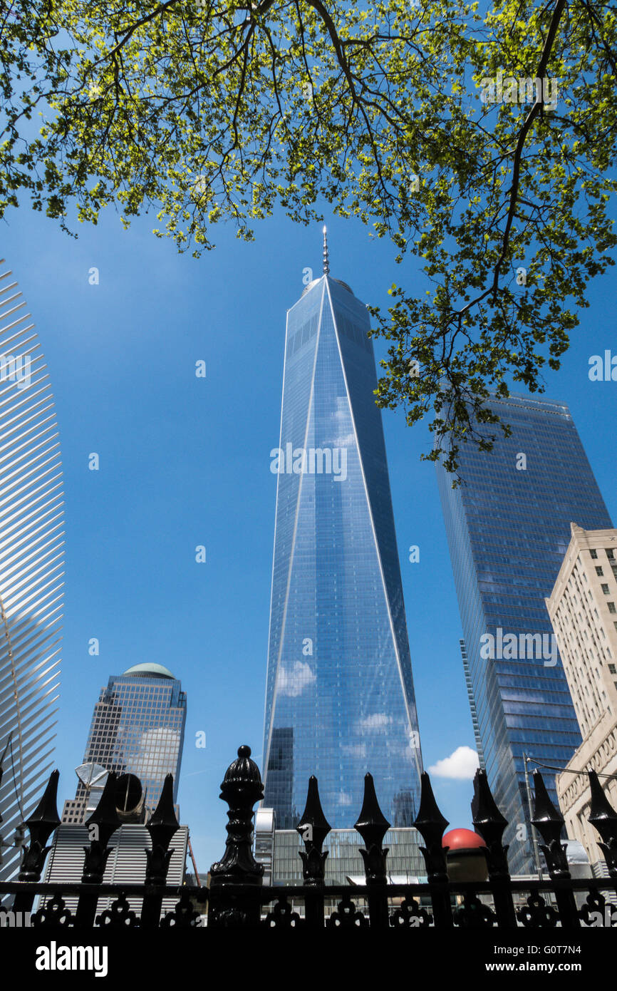 Der Freedom Tower und World Trade Center Transportation Hub, Lower Manhattan, NYC Stockfoto