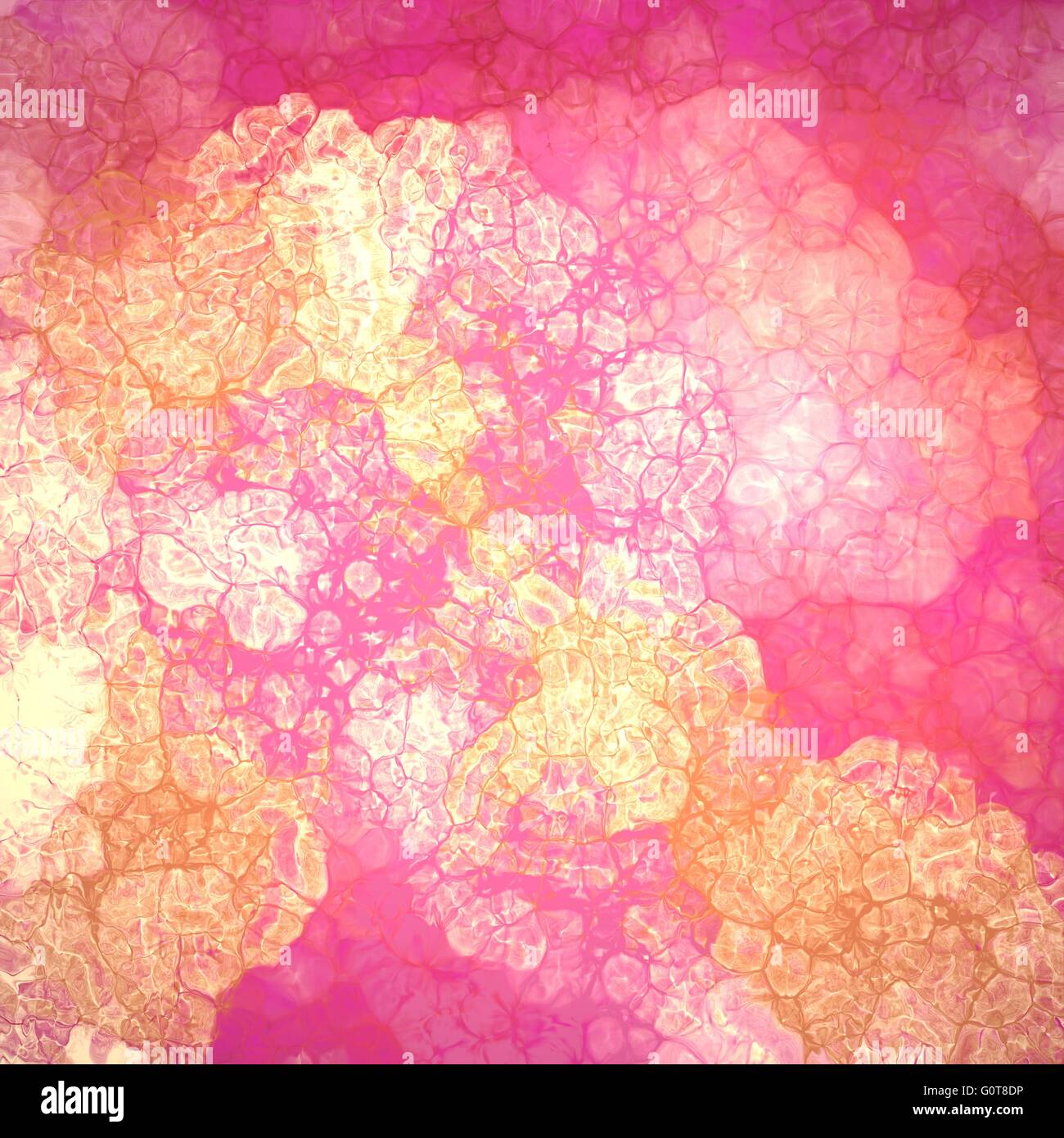 Abstract faltig oder faltig gold und rosa gemalten Hintergrund-Design mit glasigen Textur Bubbles mit Linien und Glanz-highlight Stockfoto