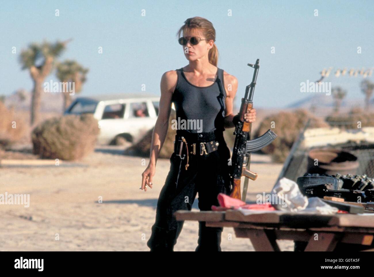 Linda Hamilton / Terminator 2: Judgement Day / 1991 unter der Regie von James Cameron (Carolco Pïctures) Stockfoto