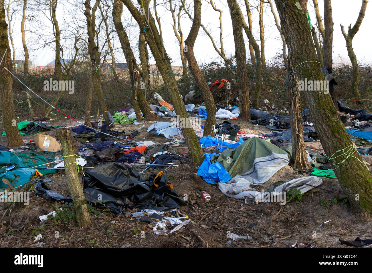 Aufgegeben. 1. Räumung des "The Jungle" Flüchtling & Migrant Camp, Calais, Nordfrankreich Stockfoto