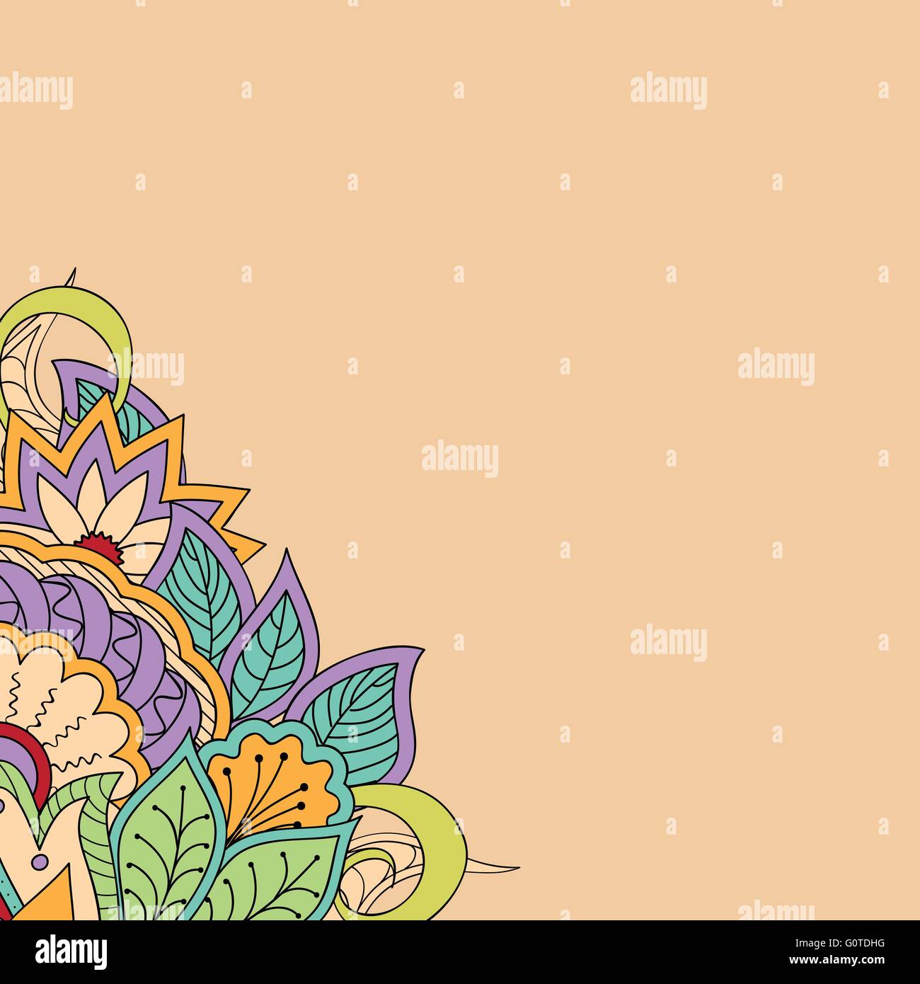 Hand gezeichnet Doodle bunte Bild auf dem beigen Hintergrund. boho Style. Vorlage für die Einladung und Grußkarten. Vektor illust Stock Vektor