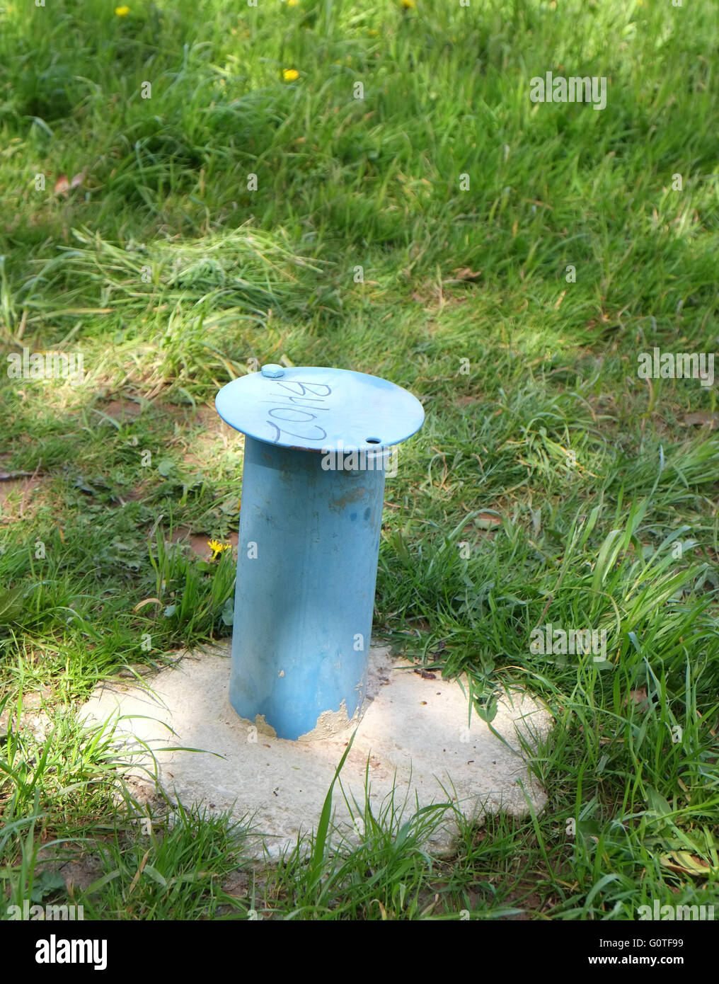 Bohrung Loch Vermessungspunkt oder Lage, April 2016 Stockfoto