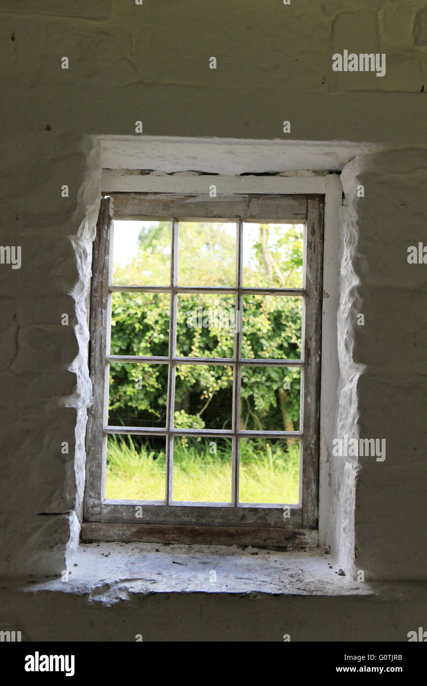 Nahaufnahme des Landes Hütte Fenster, Irland Stockfoto