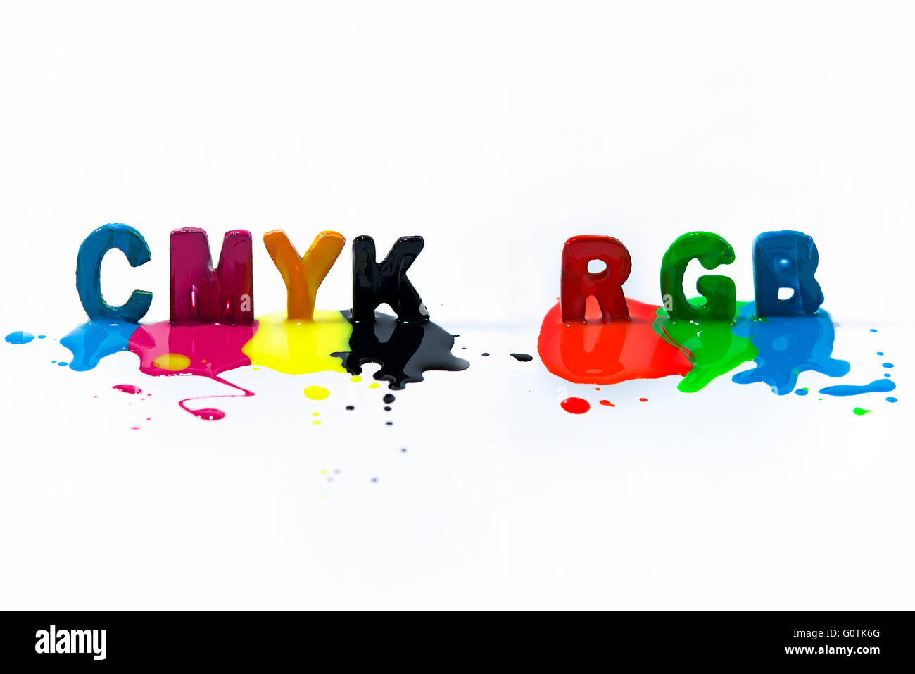 Mehrfarbige CMYK-RGB-Großbuchstaben Stockfoto