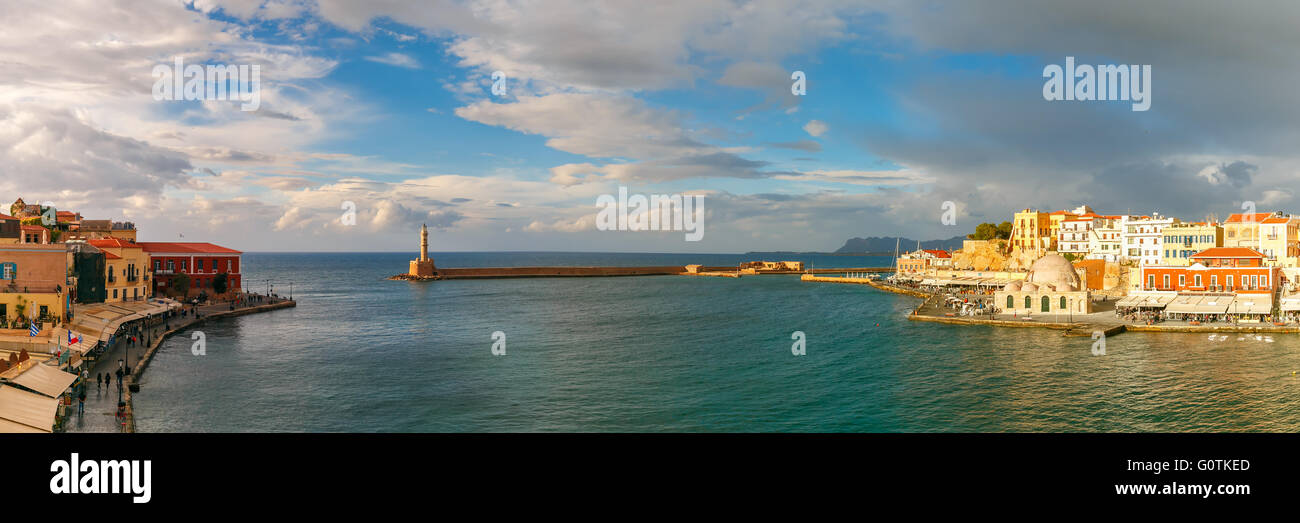 Panorama der alten Hafen, Chania, Kreta, Griechenland Stockfoto
