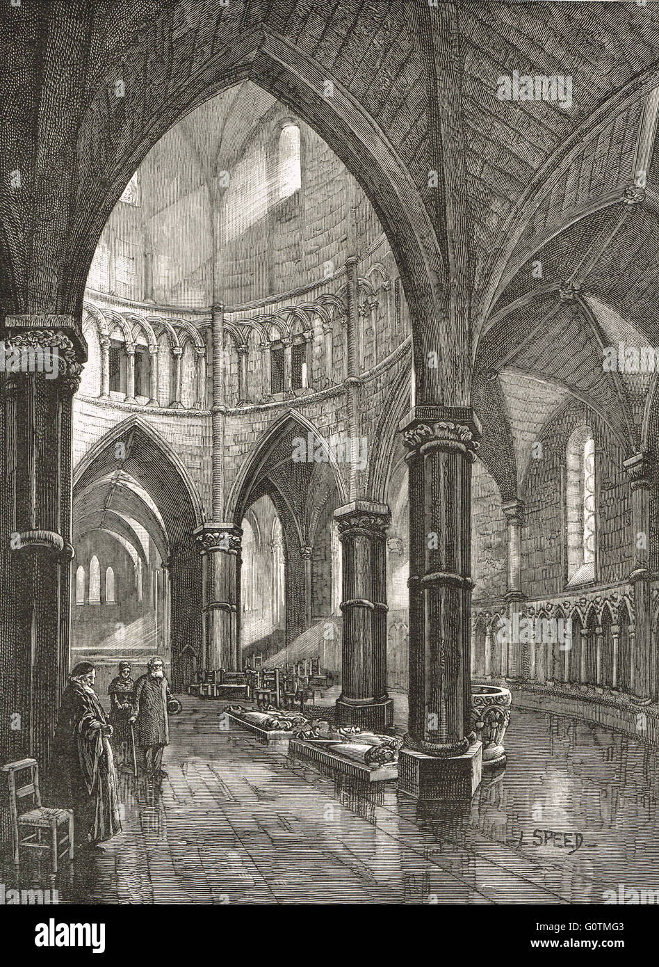 Innere des Temple Church, London im 19. Jahrhundert Stockfoto