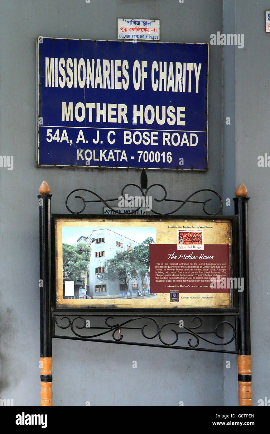 Mutter-Haus, Sitz der Kongregation "Missionaries of Charity" (Mutter Teresa Sisters) in Kalkutta, Indien Stockfoto