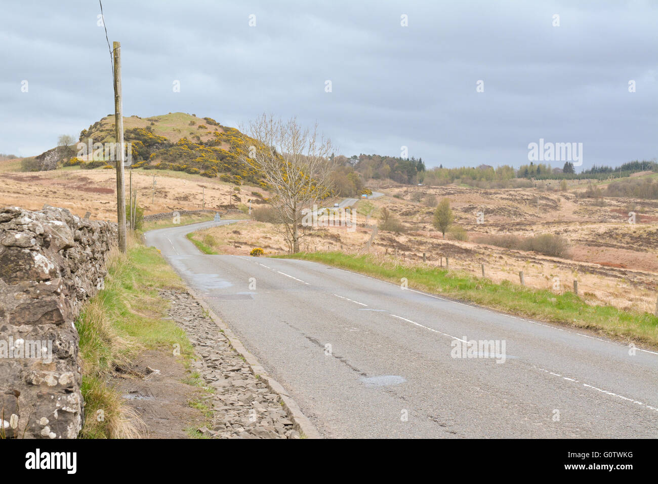 Notorisch gefährlichen Weg in Schottland - Stockiemuir Straße (A809) zwischen Bearsden und Croftamie, Glasgow, East Dunbartonshire, Stockfoto