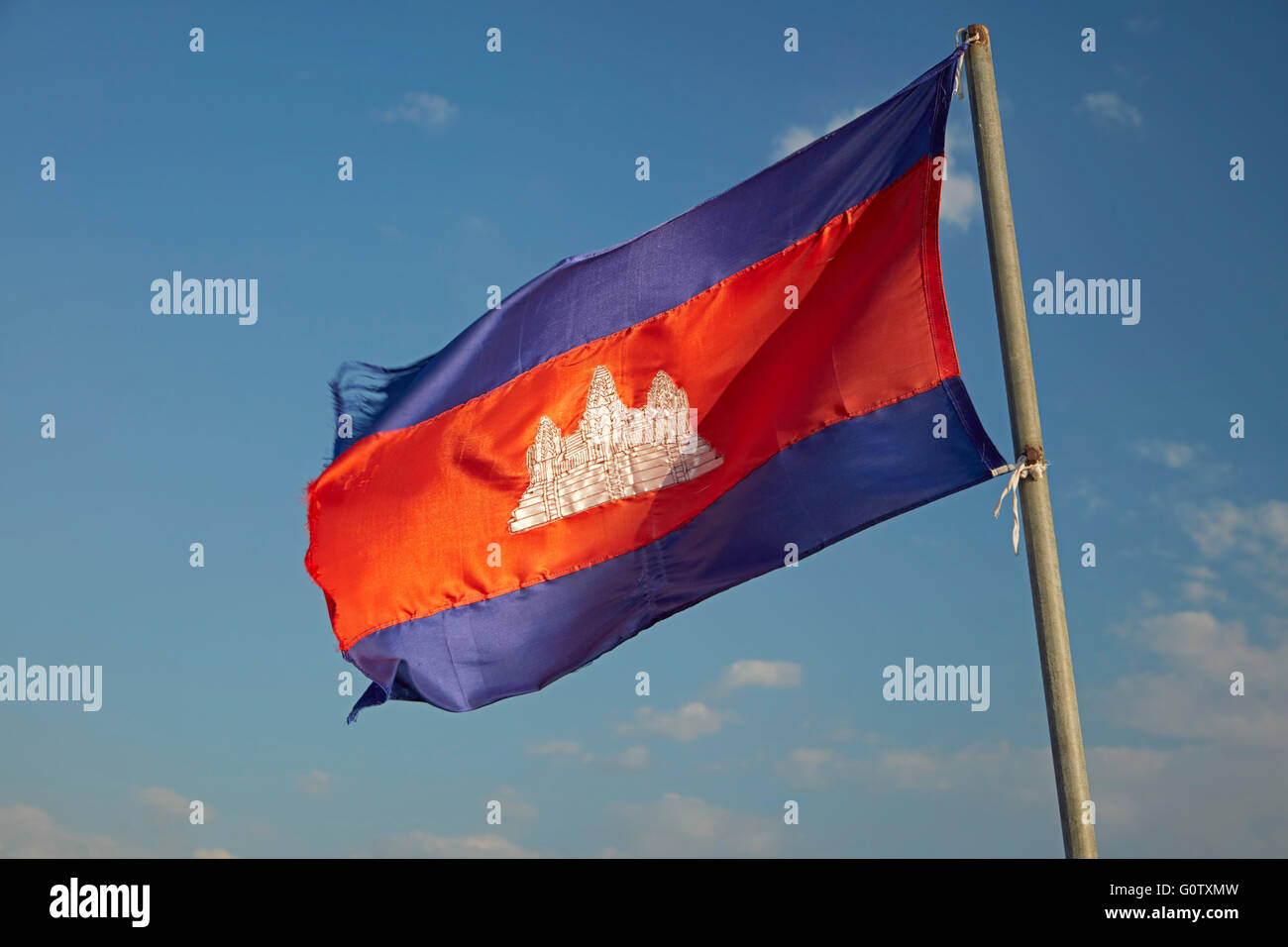 Kambodschanischen Flagge, Chong Khneas Floating Village, Tonle Sap See, in der Nähe von Siem Reap, Kambodscha Stockfoto