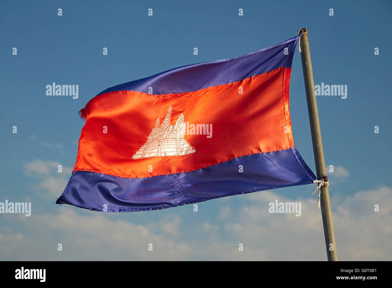 Kambodschanischen Flagge, Chong Khneas Floating Village, Tonle Sap See, in der Nähe von Siem Reap, Kambodscha Stockfoto