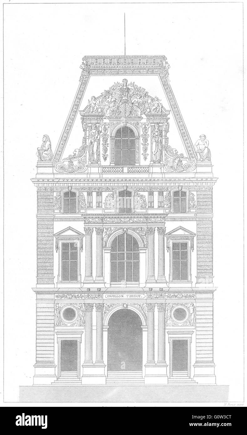 PARIS: Architektur: Leistung du Louvre Pavillons d' Winkel, alte print 1875 Stockfoto