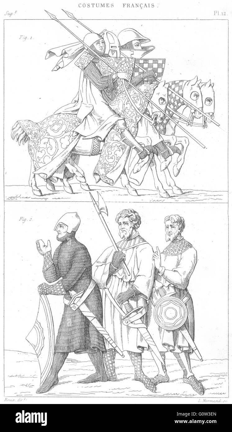 Frankreich: Militaria: Chevaliers Rendant Tournoi; Trois Sergents(1400), 1875 Stockfoto