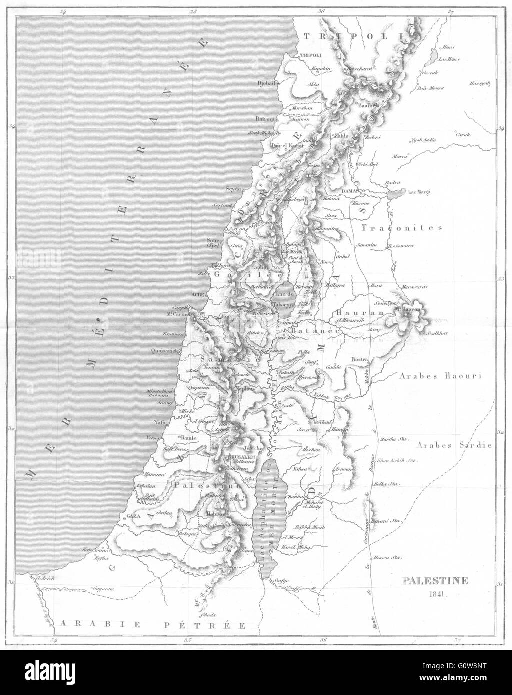 ISRAEL: Asie: Palästina 1841, 1875 Antike Landkarte Stockfoto