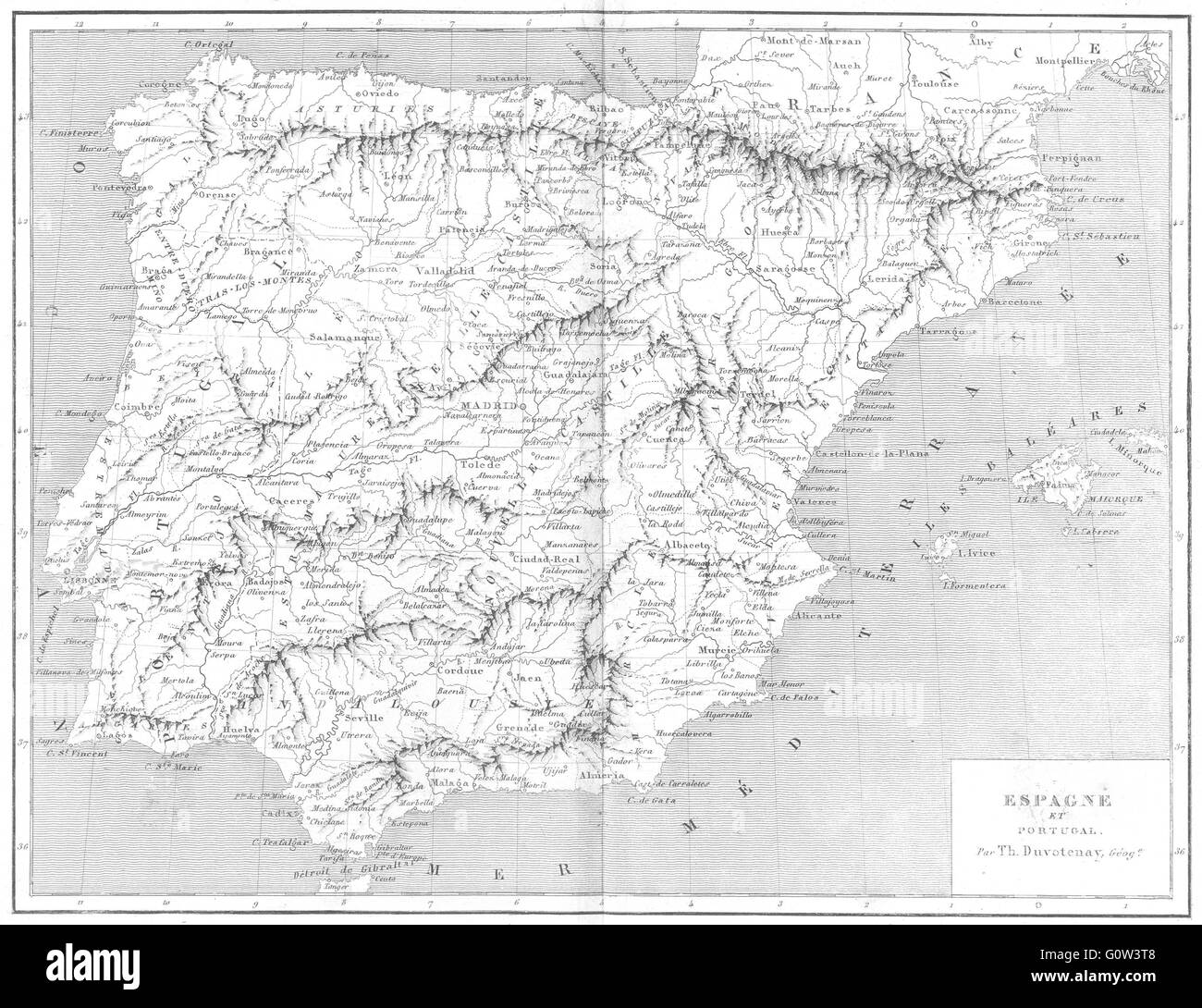 Spanien: Espagne (Spanien) et 1879 Antike Landkarte Portugal Stockfoto