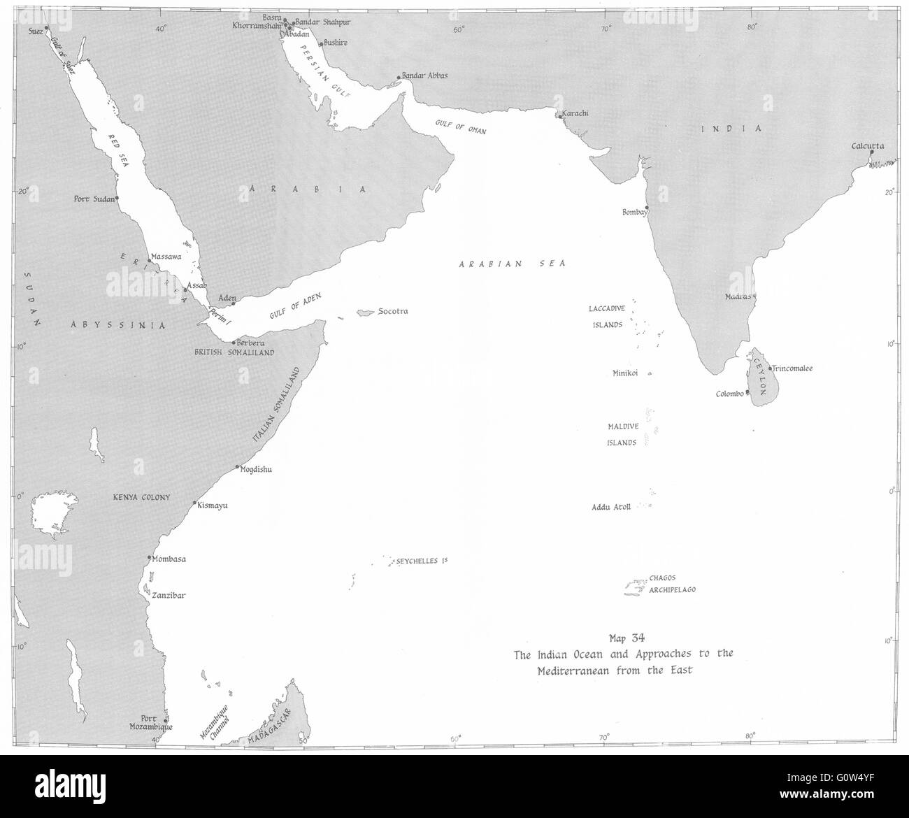 Indischen Ozean: & Ansätze zur mediterranen Ost: Jan-Mai 1941, 1954 alte Karte Stockfoto