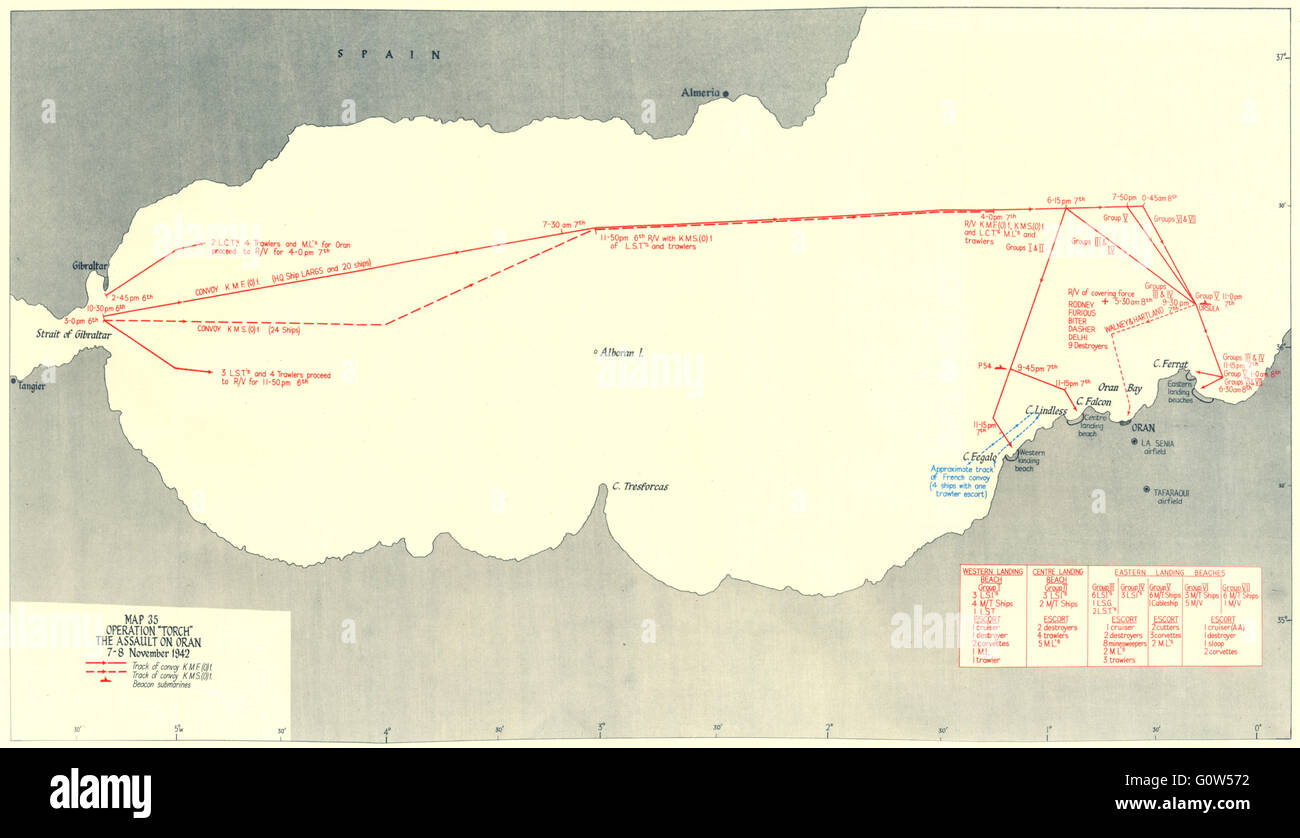 Algerien: Operation Torch Angriff, Oran 7. / 8. November 1942, 1956 Vintage Karte Stockfoto