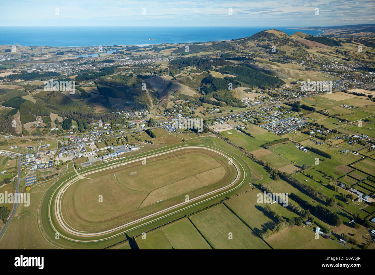 Wingatui Racecourse, Dunedin, Otago, Südinsel, Neuseeland - Antenne Stockfoto