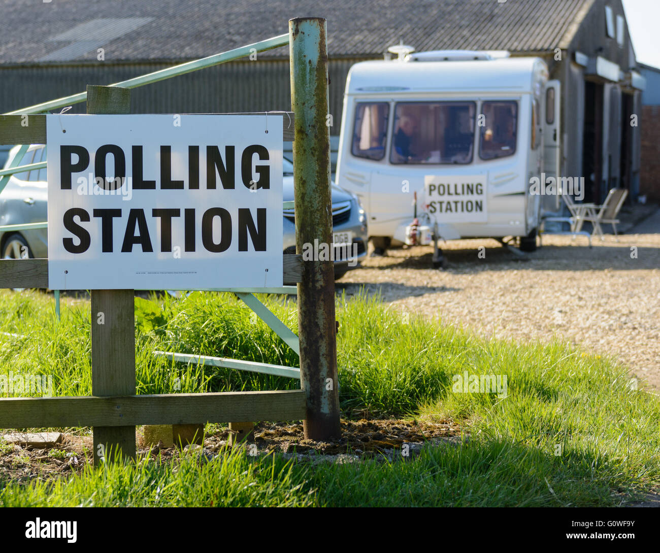 Garthorpe, Leicestershire, UK. 5. Mai 2016. Das Dorf Wahllokal ist eine Karawane in einen Hof. Bildnachweis: Nico Morgan/Alamy Live-Nachrichten Stockfoto