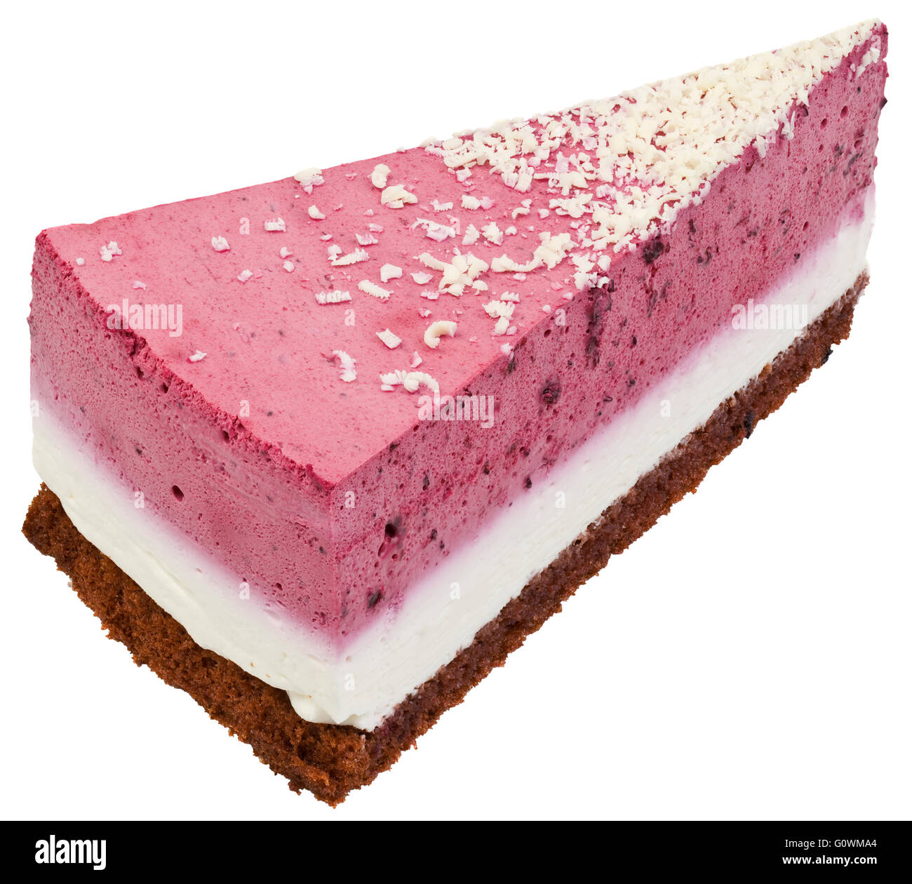 Erdbeer-Sahne-Torte-Slice, Isolated on White Background Stockfoto