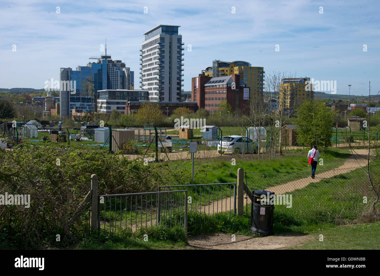 Einen Überblick über die zentralen Basingstoke mit Zuteilungen im Vordergrund Stockfoto