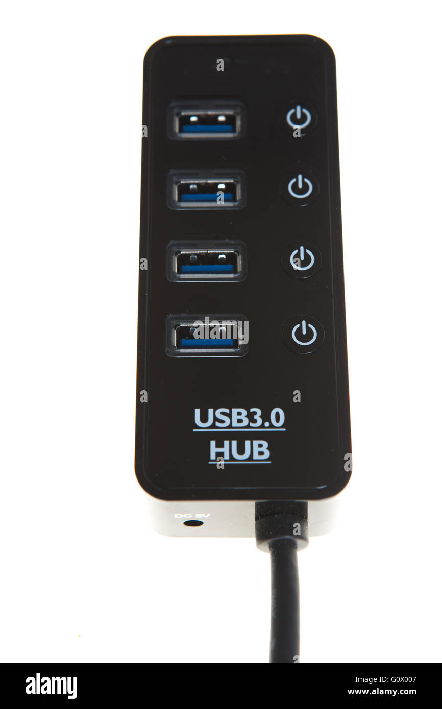 dunkle USB-Hub isoliert auf weißem Hintergrund Stockfoto