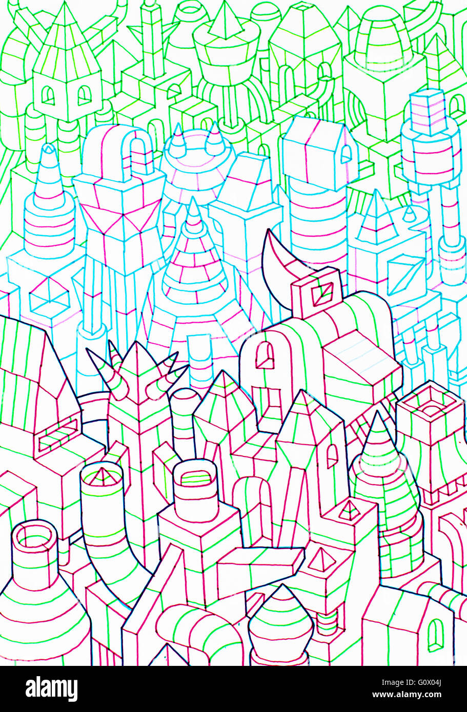 Skizzen von überfüllten Konstruktionen, handgezeichnete einer Stadt