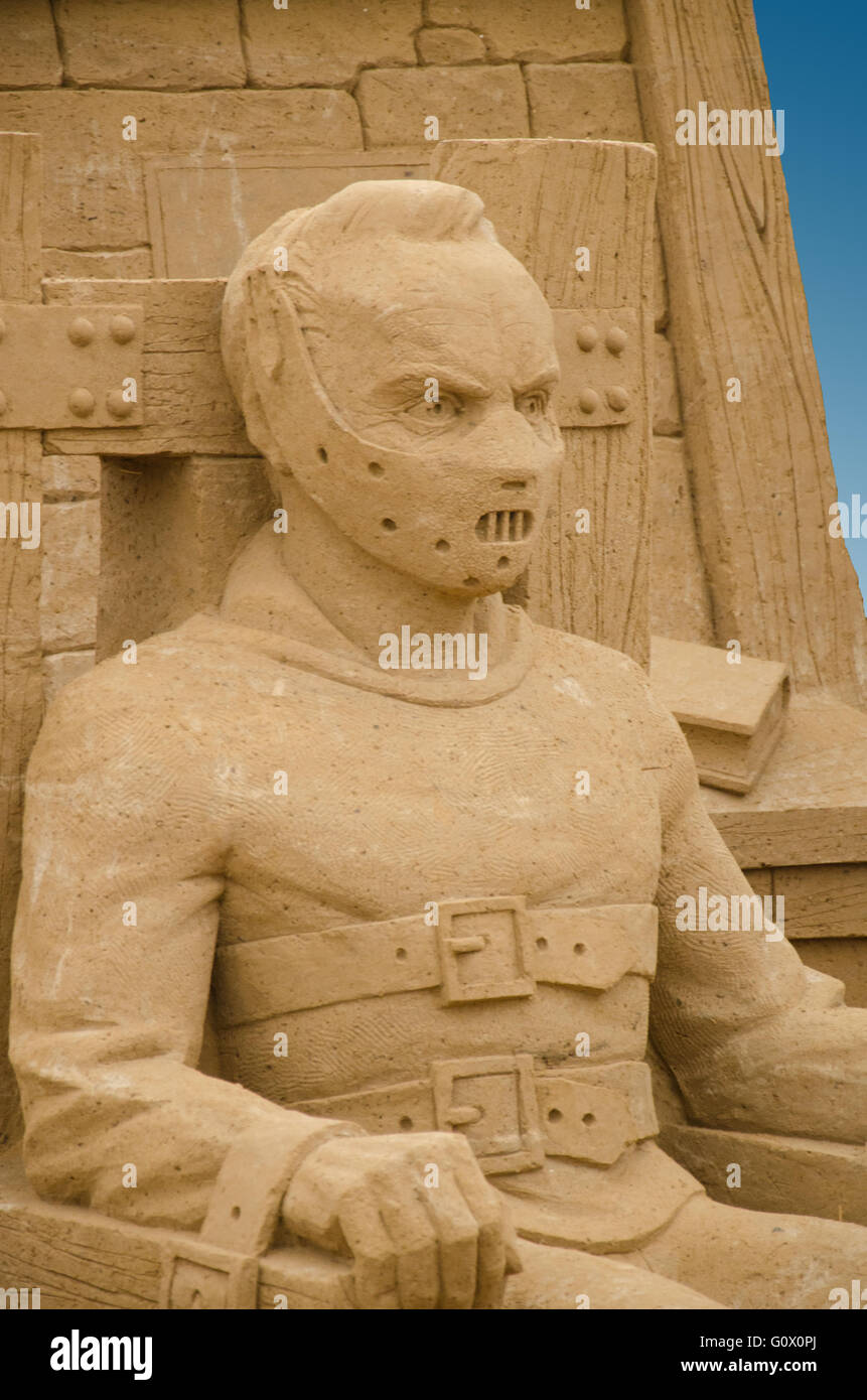 Sandskulpturen von Hannibal Lecter Stockfoto