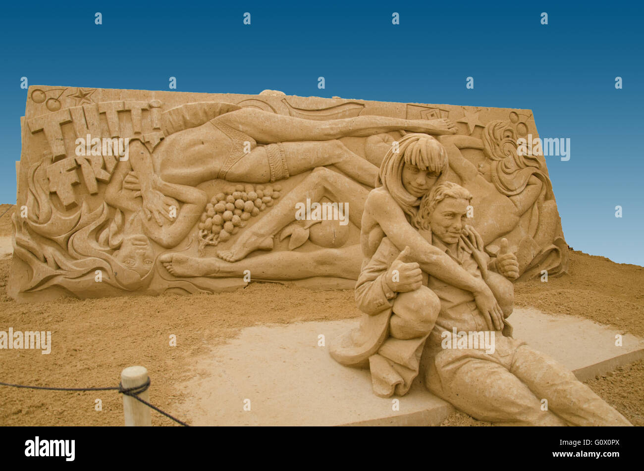 Sandskulpturen der frühen 90er Jahren deutschen TV-Show "Tutti Frutti" Stockfoto