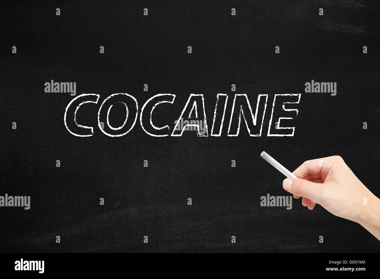 Kokain auf einer Tafel geschrieben Stockfoto