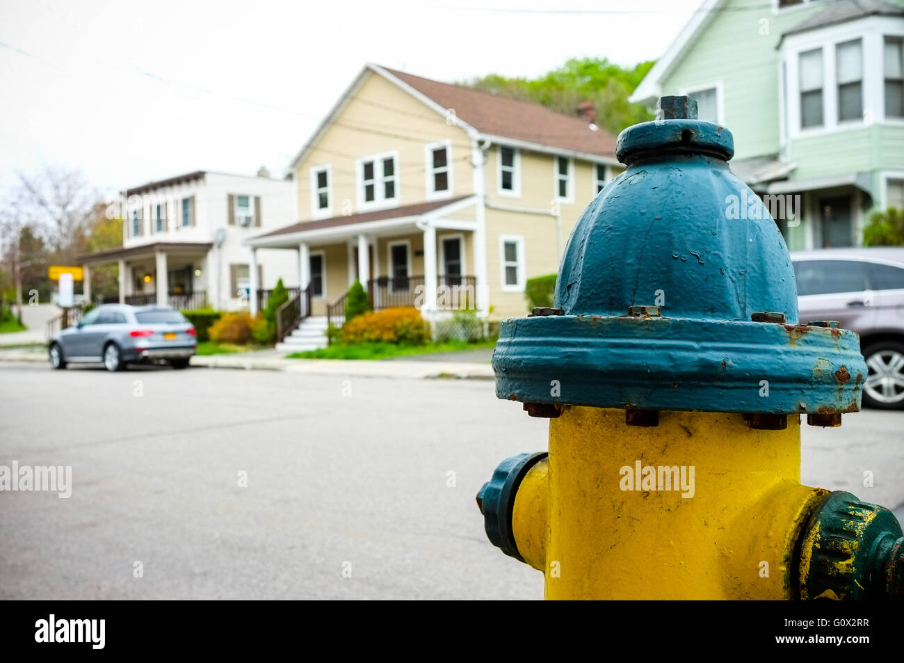 Eine amerikanische Ikone, ein Hydrant an einer Straße in Westchester County, New York Stockfoto