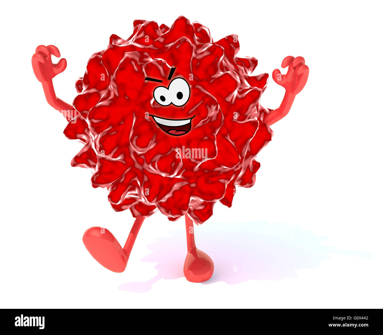 rote Virus mit Armen, Beinen und Gesicht, 3d illustration Stockfoto