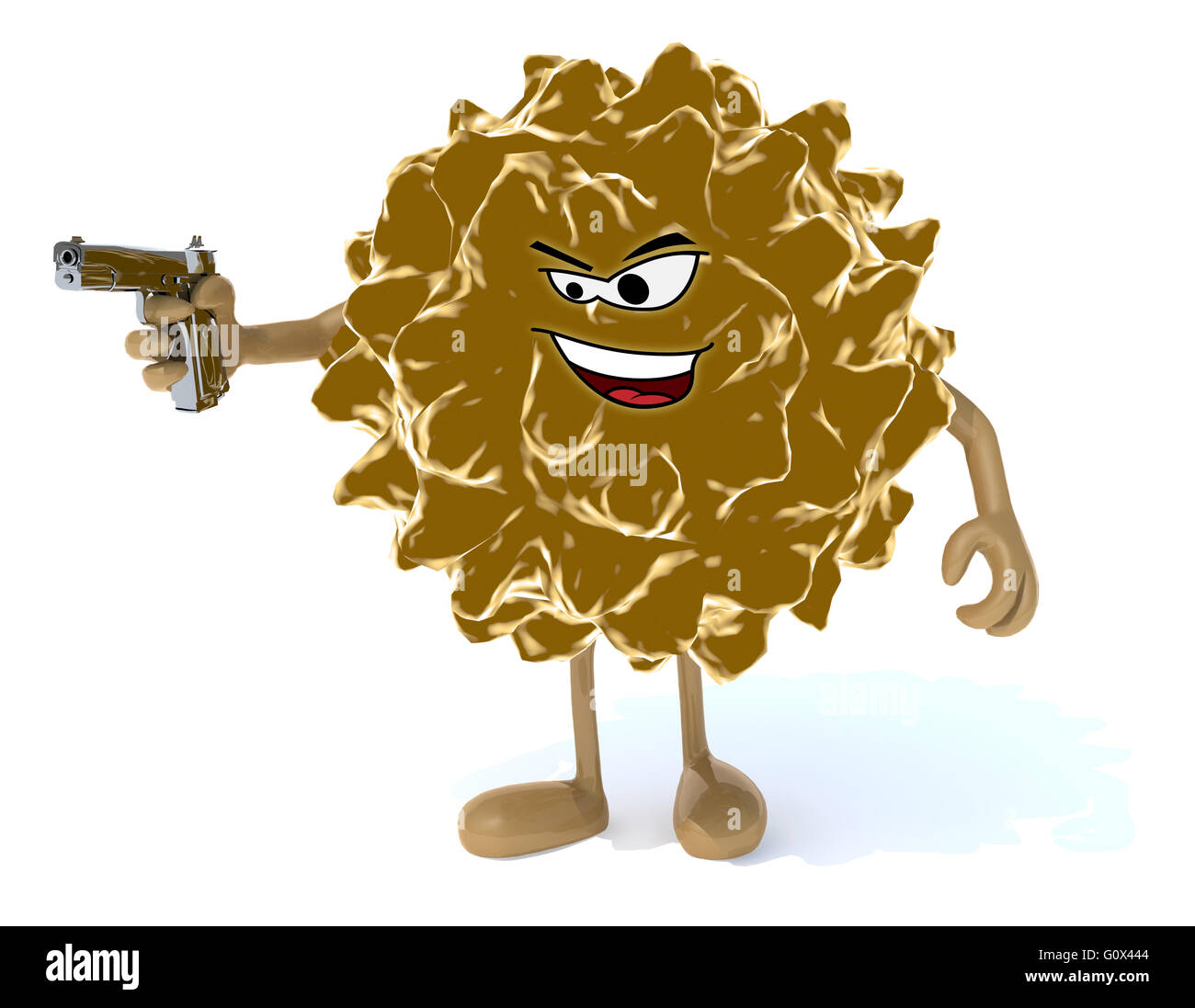 Virus mit Arme, Beine, Gesicht und Waffe auf der hand, 3d illustration Stockfoto