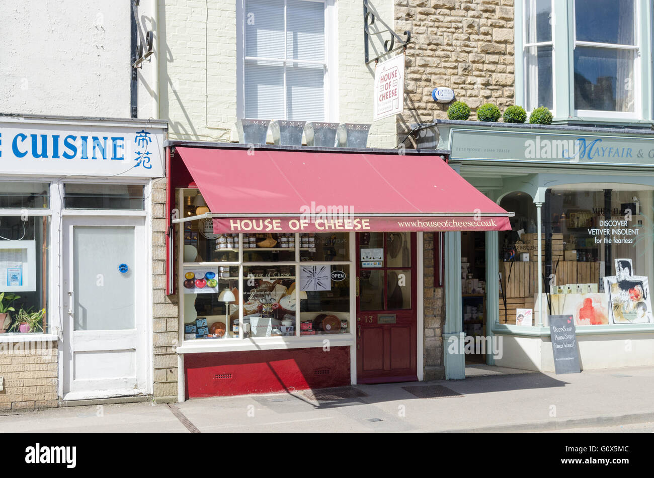 House of Cheese Käseladen in Cotswold Stadt Tetbury, Gloucestershire Stockfoto