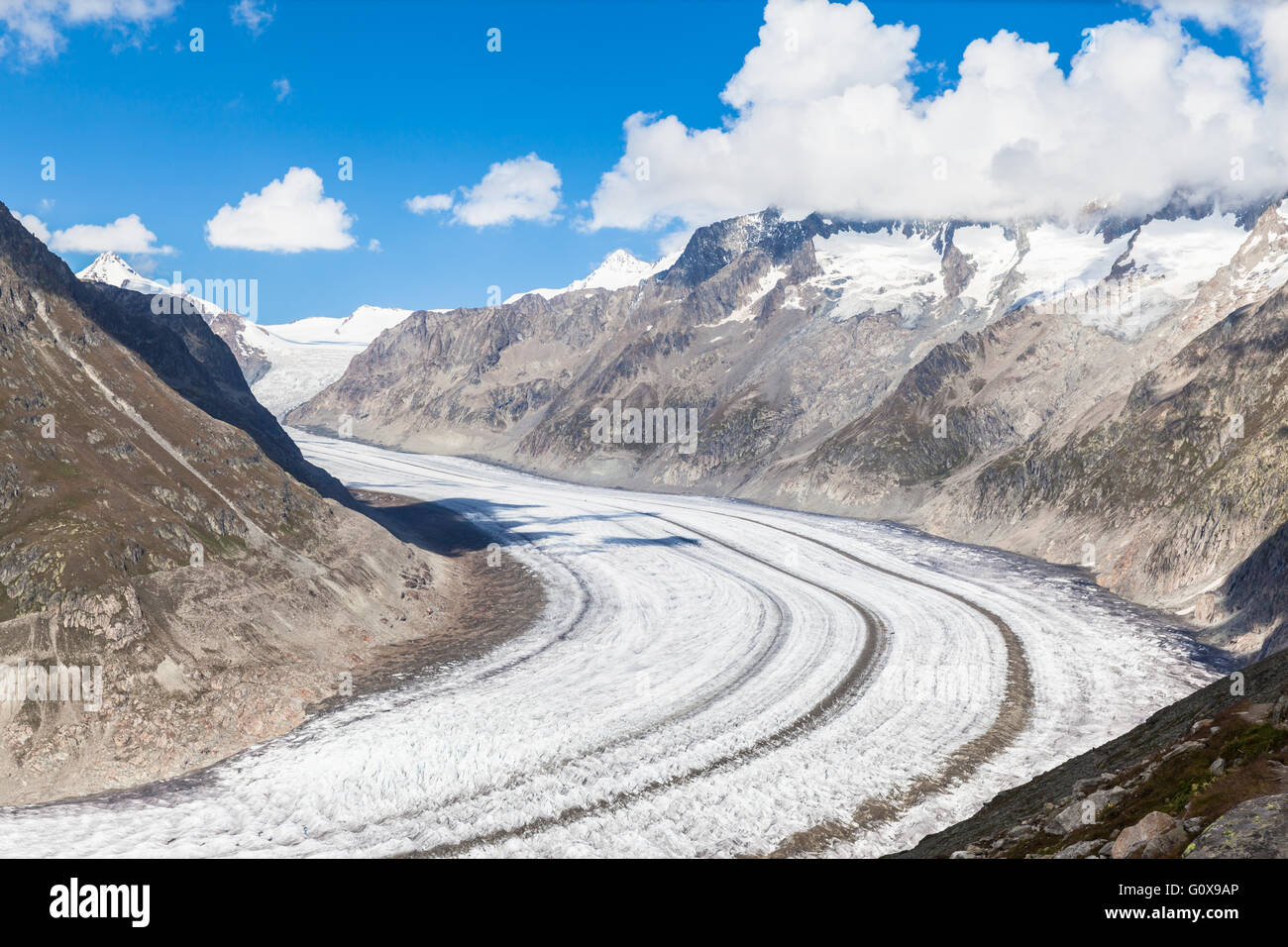 Herrlichen Blick auf den Aletschgletscher auf Bergen, Jungfrauregion, Schweiz Stockfoto