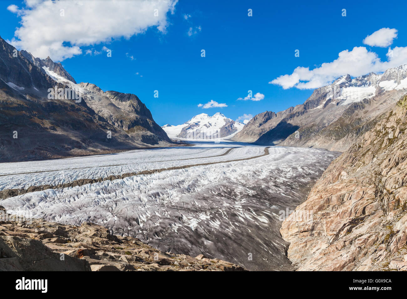 Herrlichen Blick auf den Aletschgletscher auf Bergen, Jungfrauregion, Schweiz Stockfoto