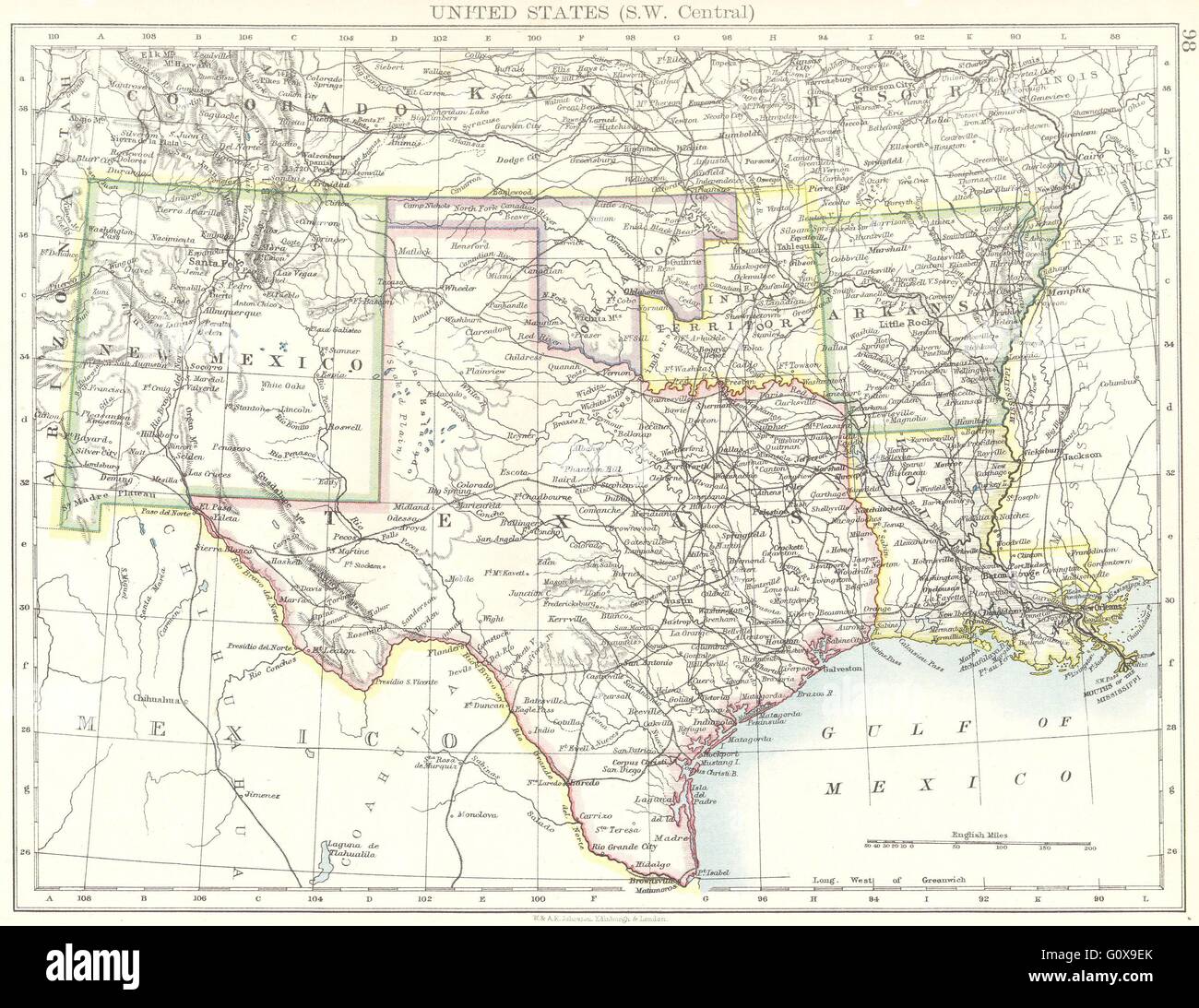 Map Of Oklahoma And Arkansas Usa: Sw Central: New Mexico Texas Oklahoma Arkansas, Louisiana, 1897 Alte  Karte Stockfotografie - Alamy