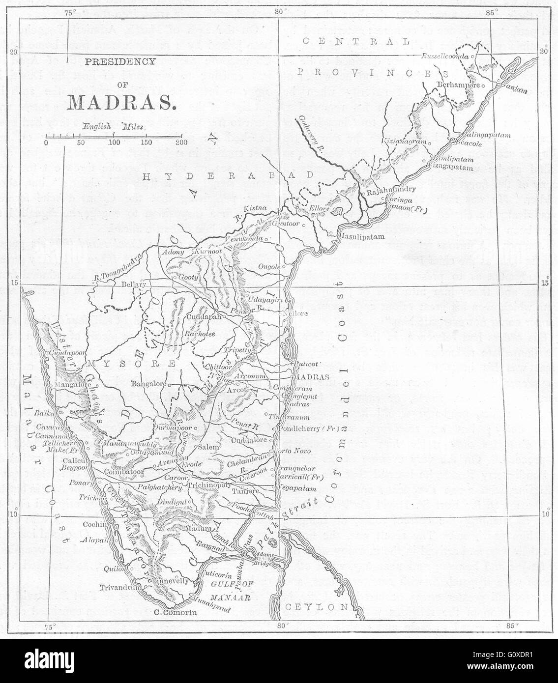 Indien: Karte der Präsidentschaft von Chennai, c1880 Stockfoto