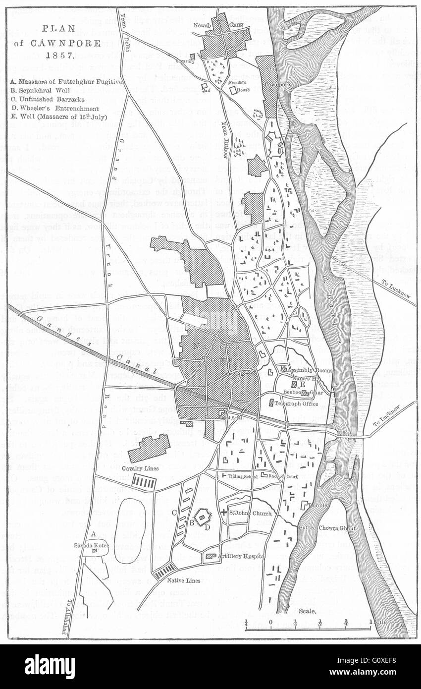 Indien: Plan von Kanpur, c1880 Antike Landkarte Stockfoto