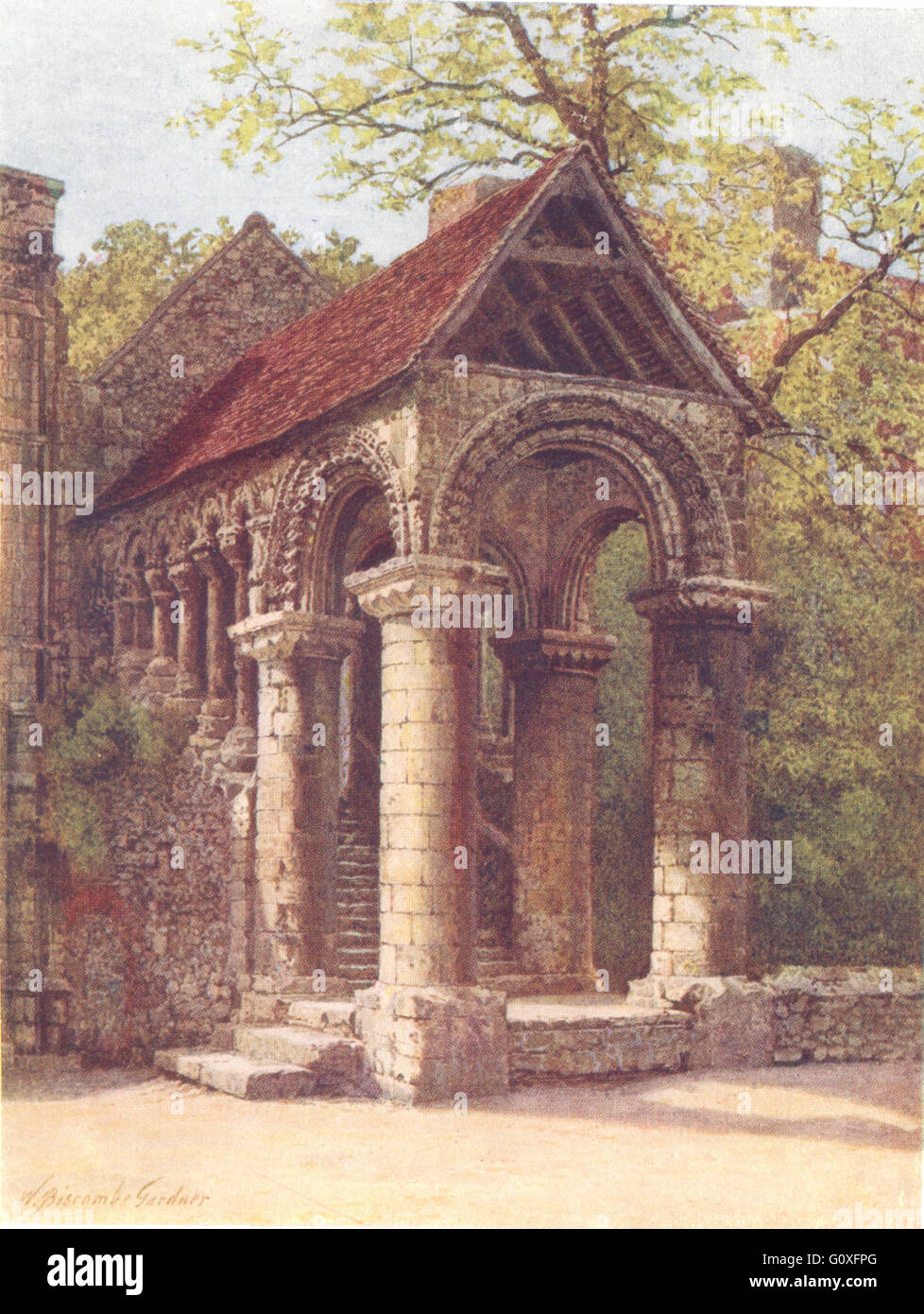 KENT: Norman Treppe, King es School in Canterbury, antique print 1907 Stockfoto
