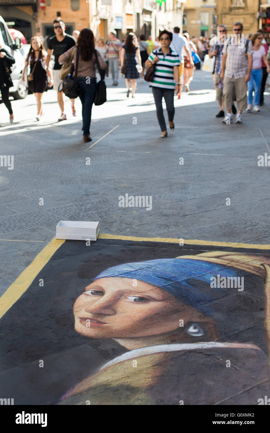 Mädchen mit der Perle Ohrring Street Art in Florenz, Italien Stockfoto