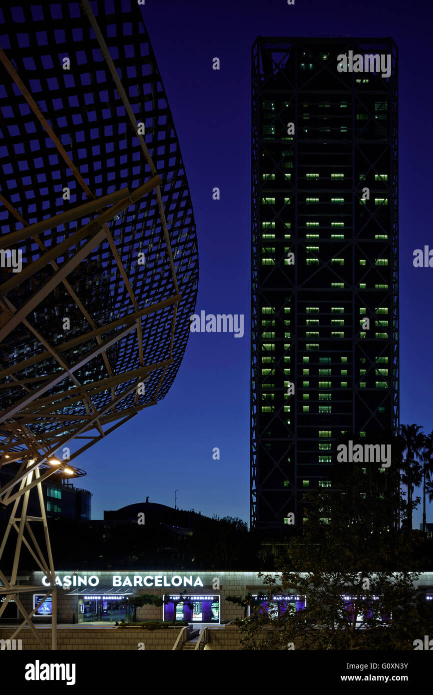 Das Casino Barcelona, ein Glücksspiel Club in der Stadt in der Nacht. Stockfoto