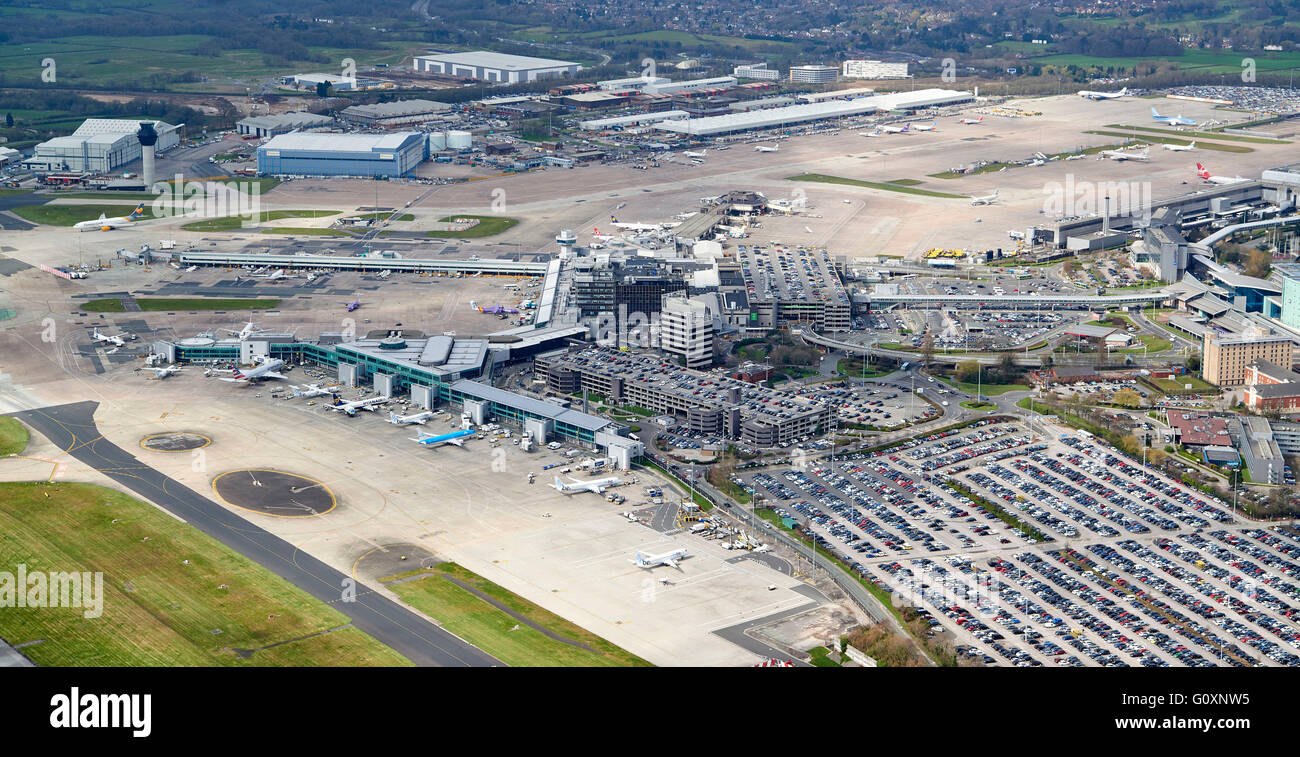 Eine Luftaufnahme von Manchester Flughafen, North West England, UK Stockfoto