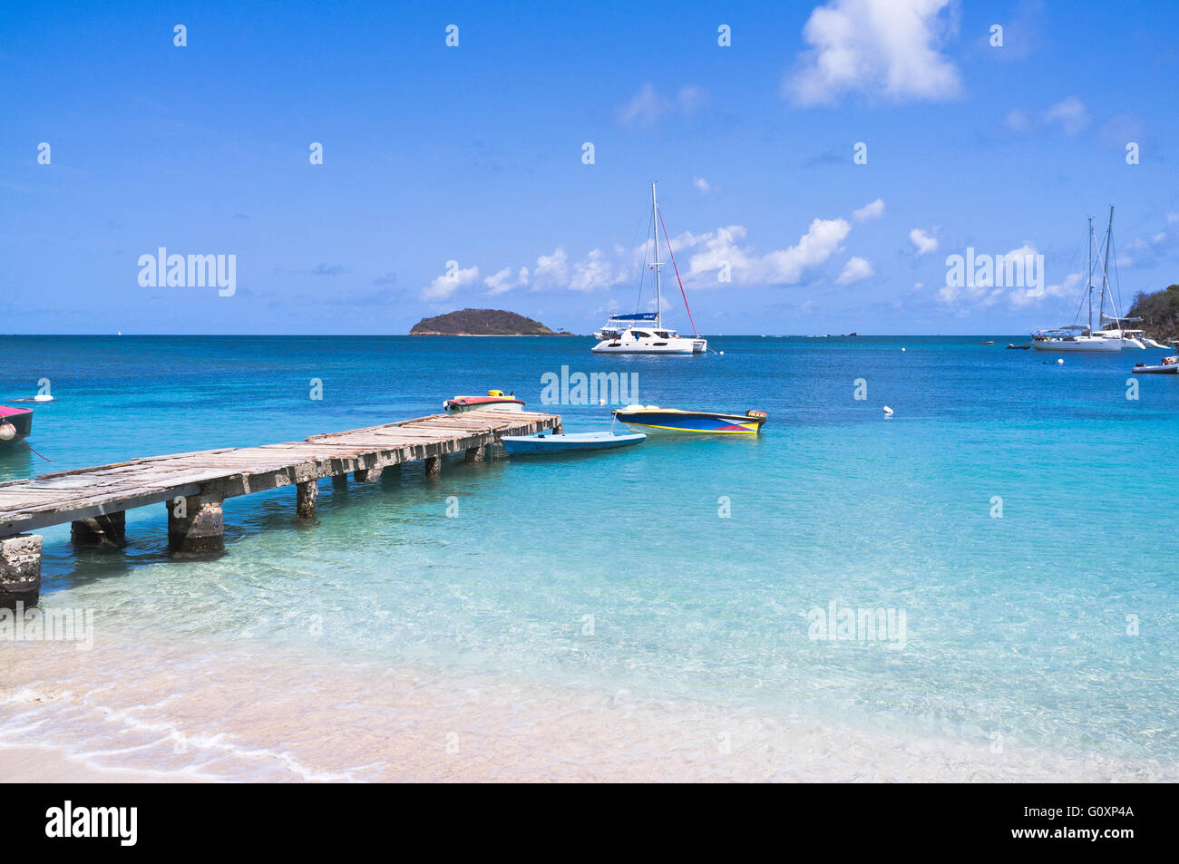dh Mayreau Insel St. VINCENT karibischen Saltwhistle Bay Beach Pier Yachten Saint Vincent und die Grenadinen Stockfoto