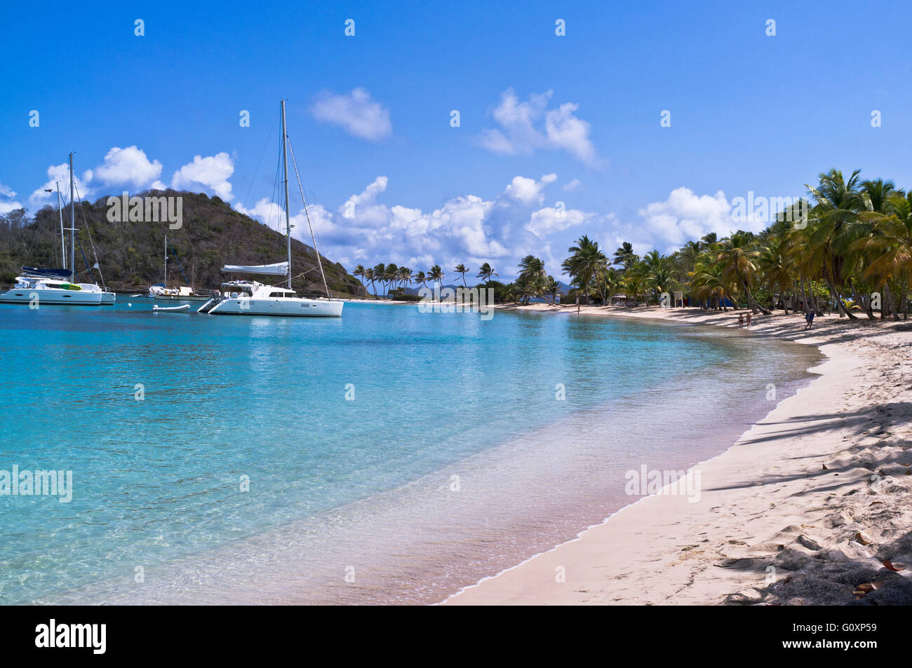 dh Mayreau Island ST VINCENT KARIBIK Saltwhistle Bay Strandyachten St. Vincent und die Grenadinen Salt Whistle Segelboote Stockfoto