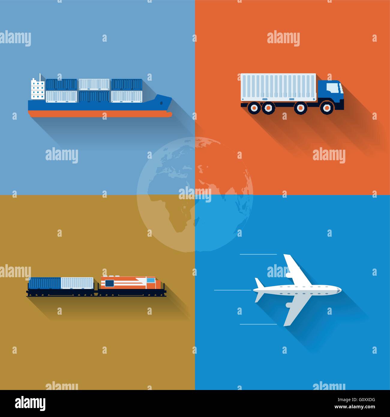 Flach Transport Konzept Vektorgrafik. Icon-Set. Stock Vektor