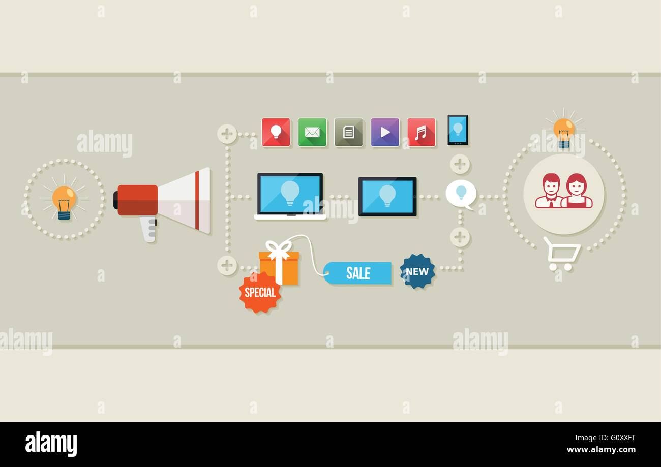 Flaches Design-Vektor-Illustration von marketing Prozesskonzept. Stock Vektor