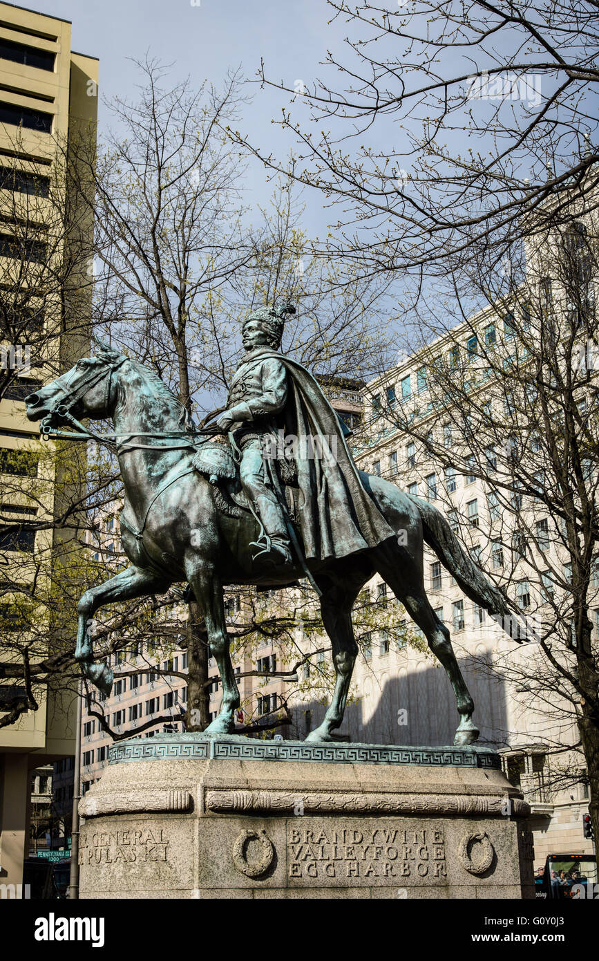 Brigadier General Graf Casimir Pulaski Statue, Freiheit Plaza, Pennsylvania Avenue, Washington DC Stockfoto