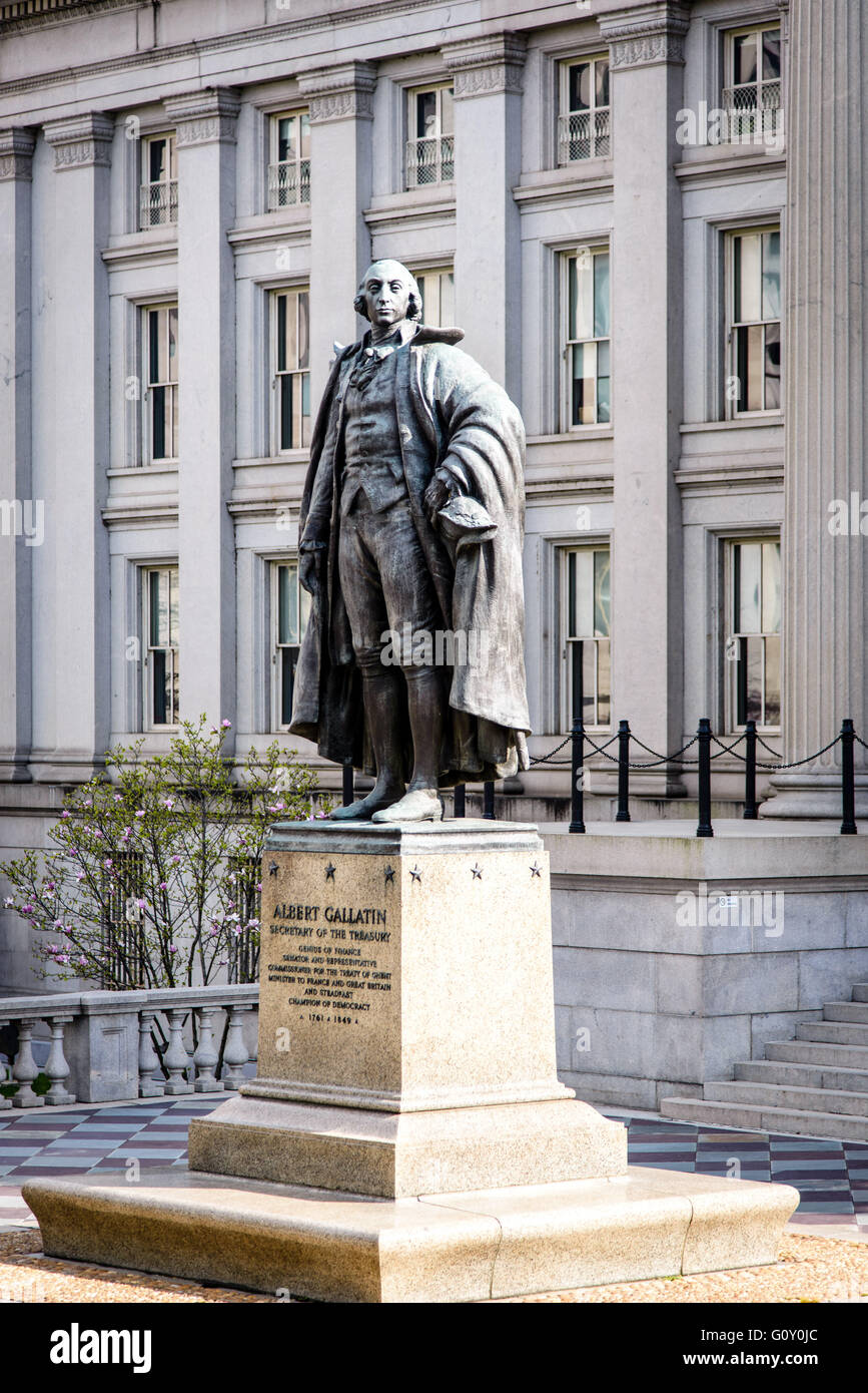 Albert Gallatin Statue, Treasury Building, Pennsylvania Avenue, Washington DC Stockfoto